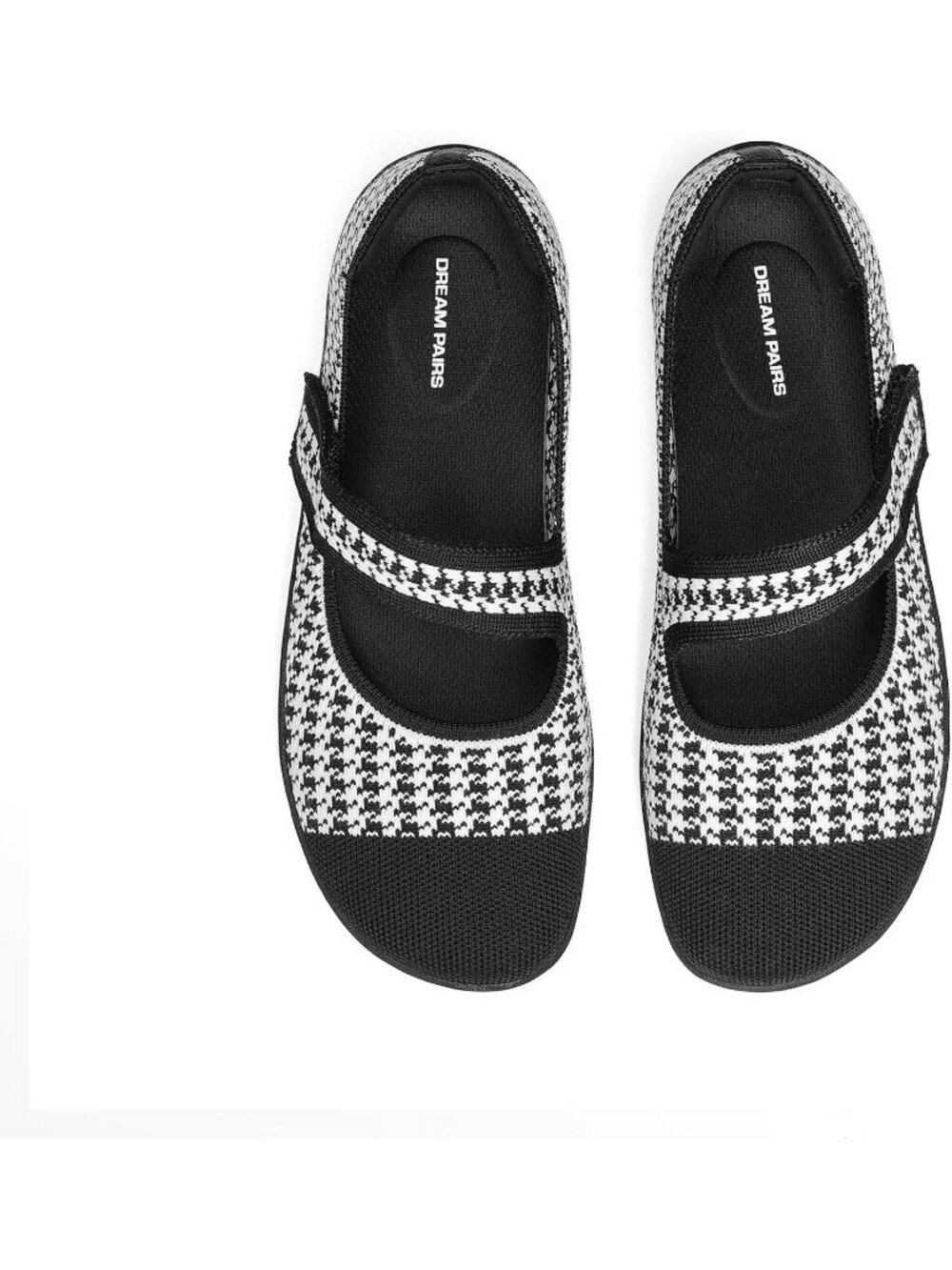 Dream Pairs Women's Black White Mary Jane Wide Toe Ballet Flats Black Knit Shoes